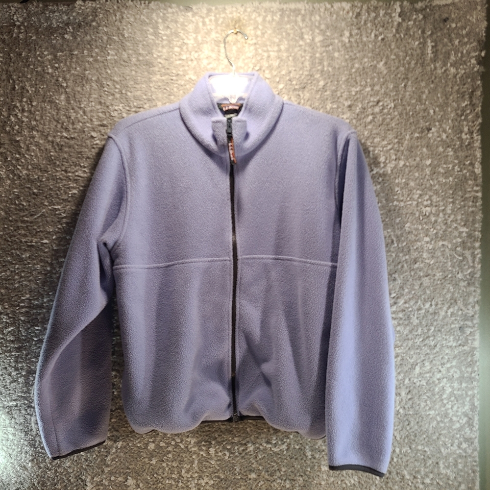LL Bean Outdoors Fleece Jacket Women Large Light Blue Full Zip Pockets Polartec